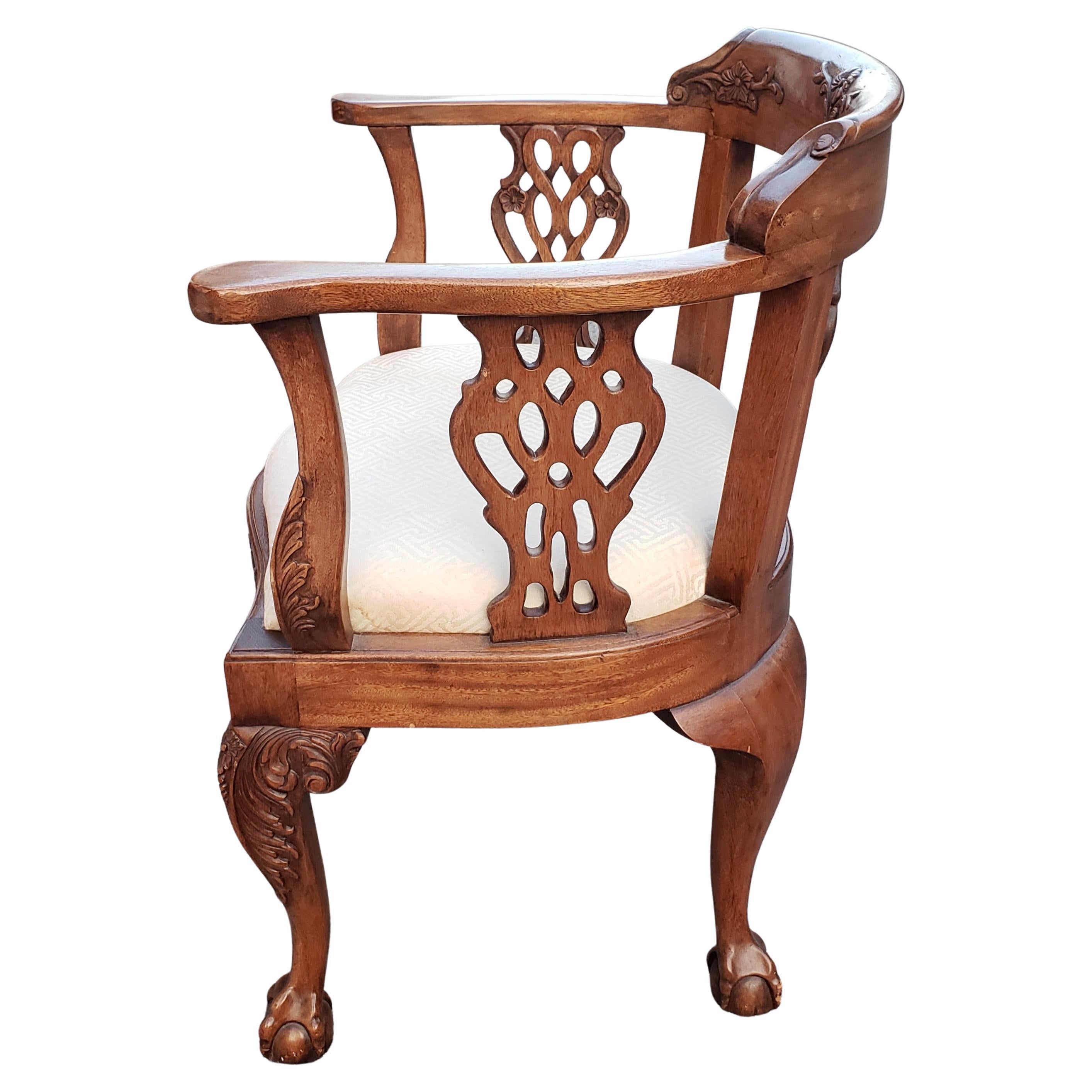 American Georgian Style Heavily Carved Mahogany Arm Chair with Ball and Claw Feet