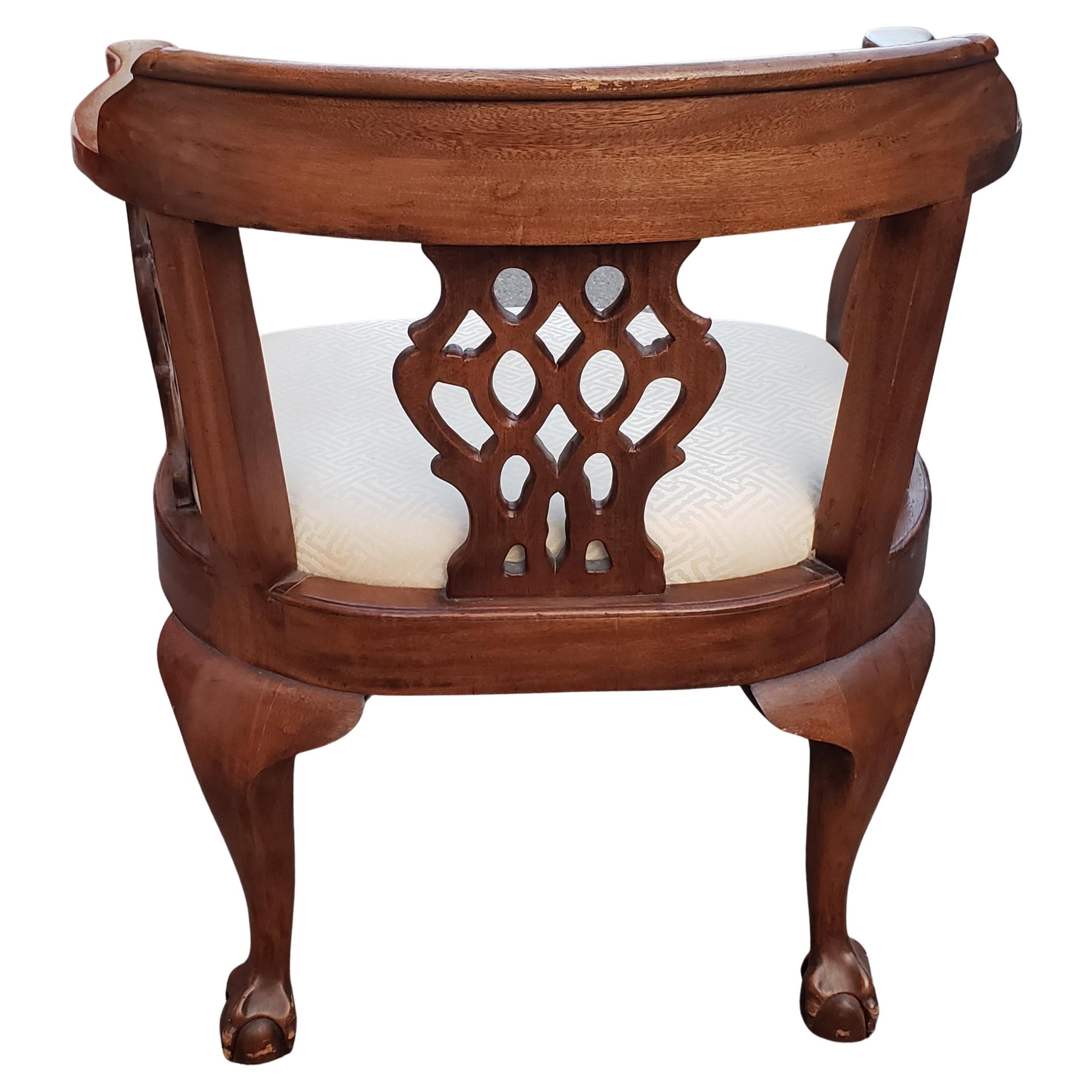Hand-Carved Georgian Style Heavily Carved Mahogany Arm Chair with Ball and Claw Feet