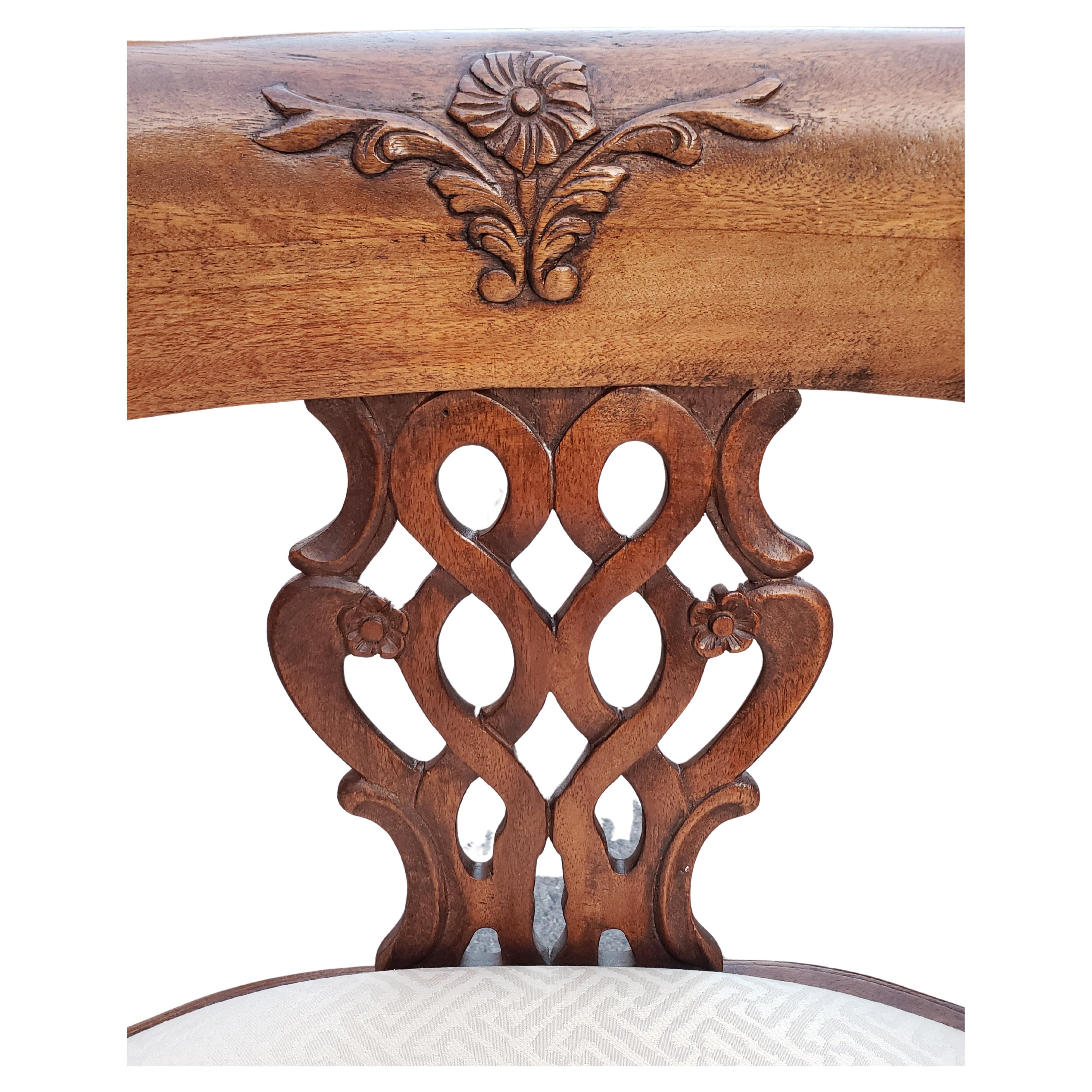 Upholstery Georgian Style Heavily Carved Mahogany Arm Chair with Ball and Claw Feet