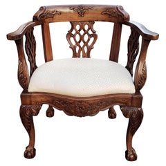Georgian Style Heavily Carved Mahogany Arm Chair with Ball and Claw Feet