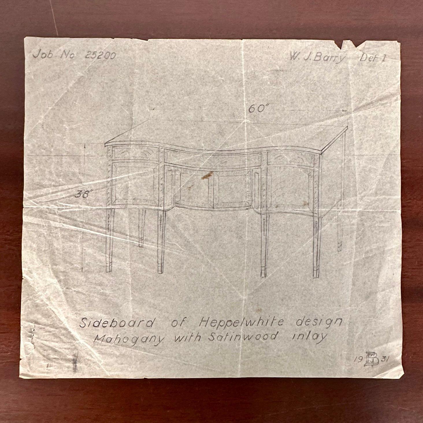Georgian Style Hepplewhite Mahogany Cabinetmaker Sideboard, Documentation, 1931 For Sale 3