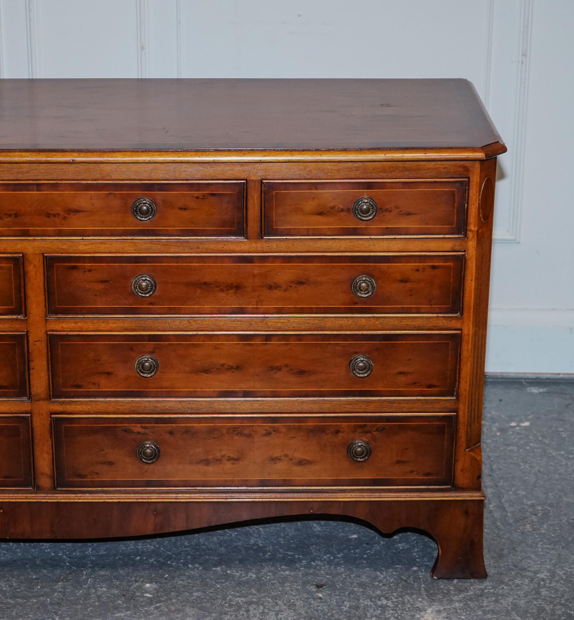 Yew GEORGIAN STYLE H.G. HUDSON BURR WALNUT SIDEBOARD BANK OF DRAWERS QUALiTY MADE For Sale