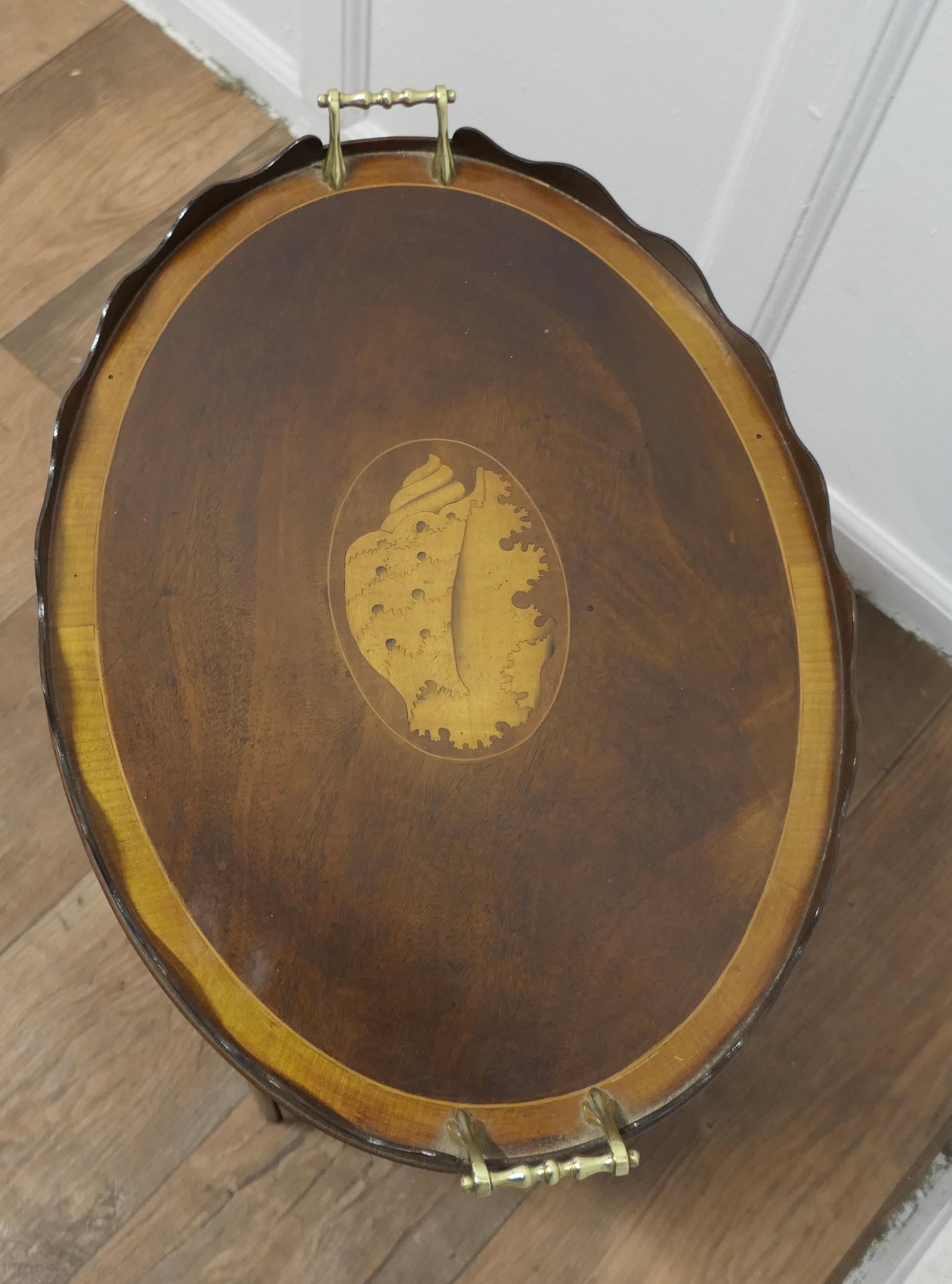 Late 19th Century Georgian Style Inlaid Butlers Tray on Stand    For Sale
