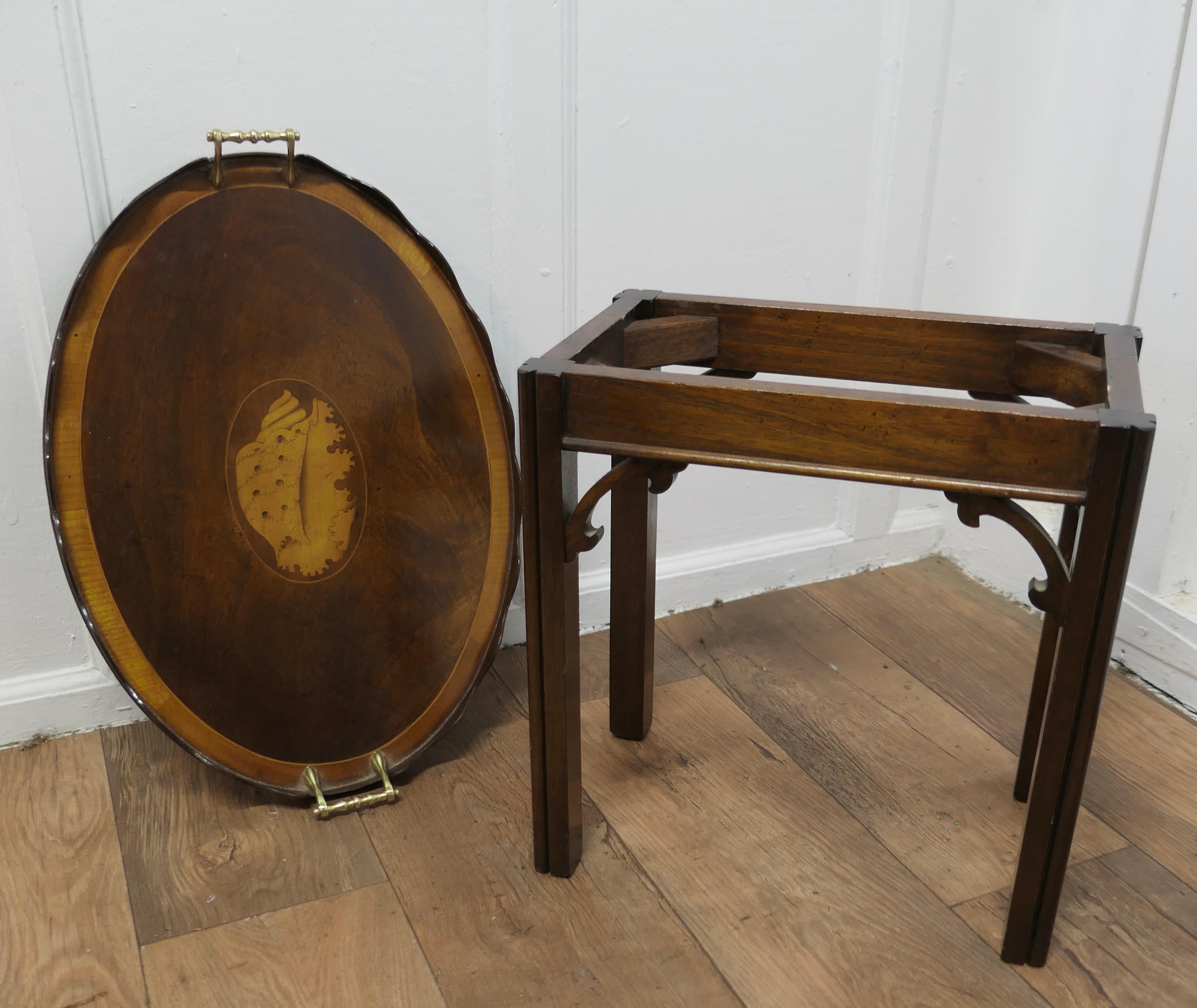 Walnut Georgian Style Inlaid Butlers Tray on Stand    For Sale