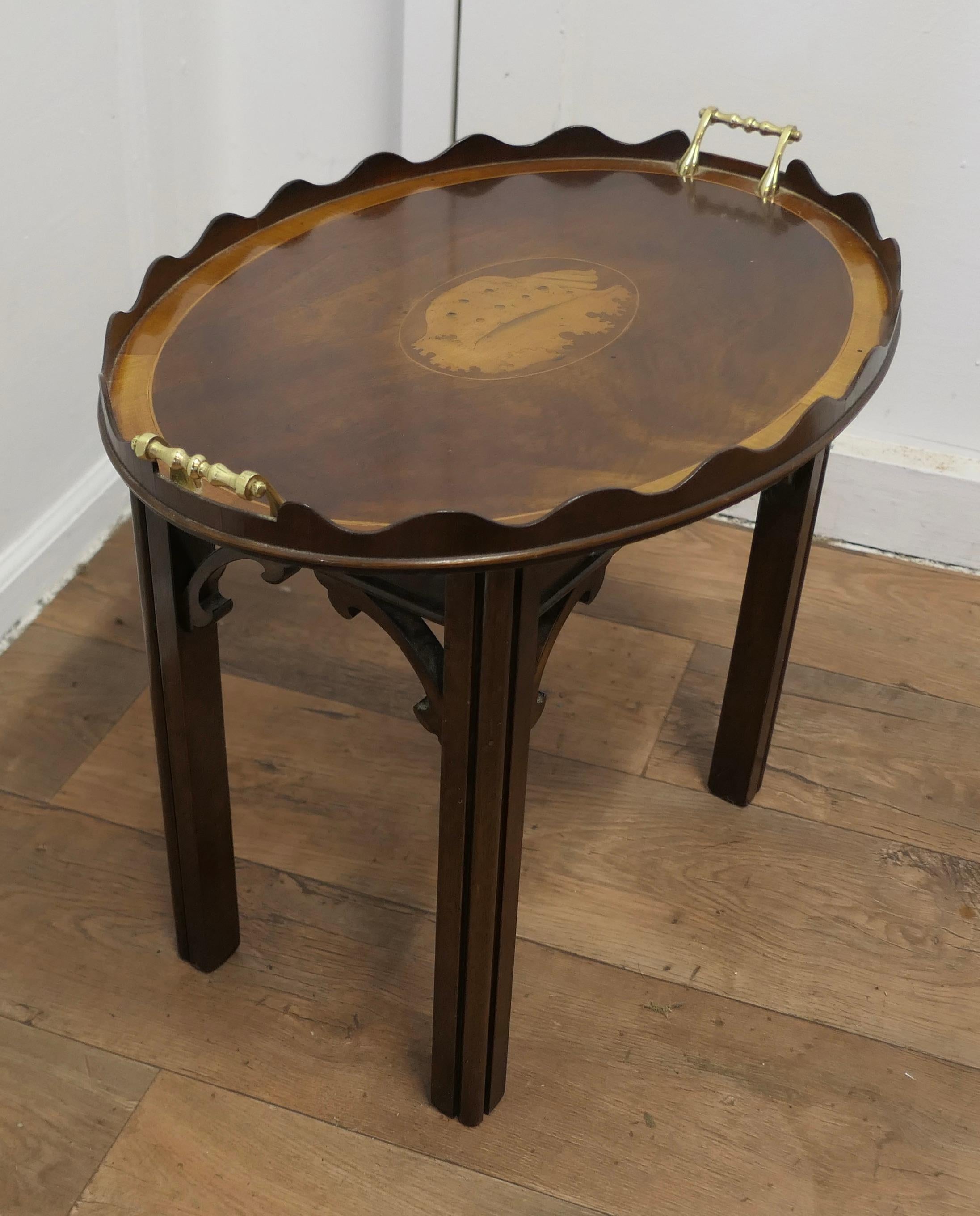 Georgian Style Inlaid Butlers Tray on Stand    For Sale 2