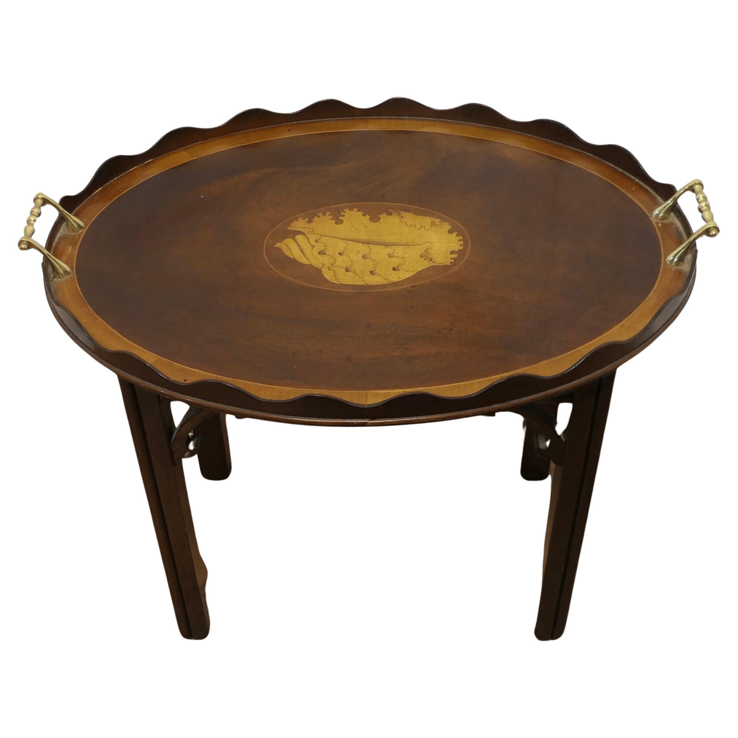 Georgian Style Inlaid Butlers Tray on Stand    For Sale