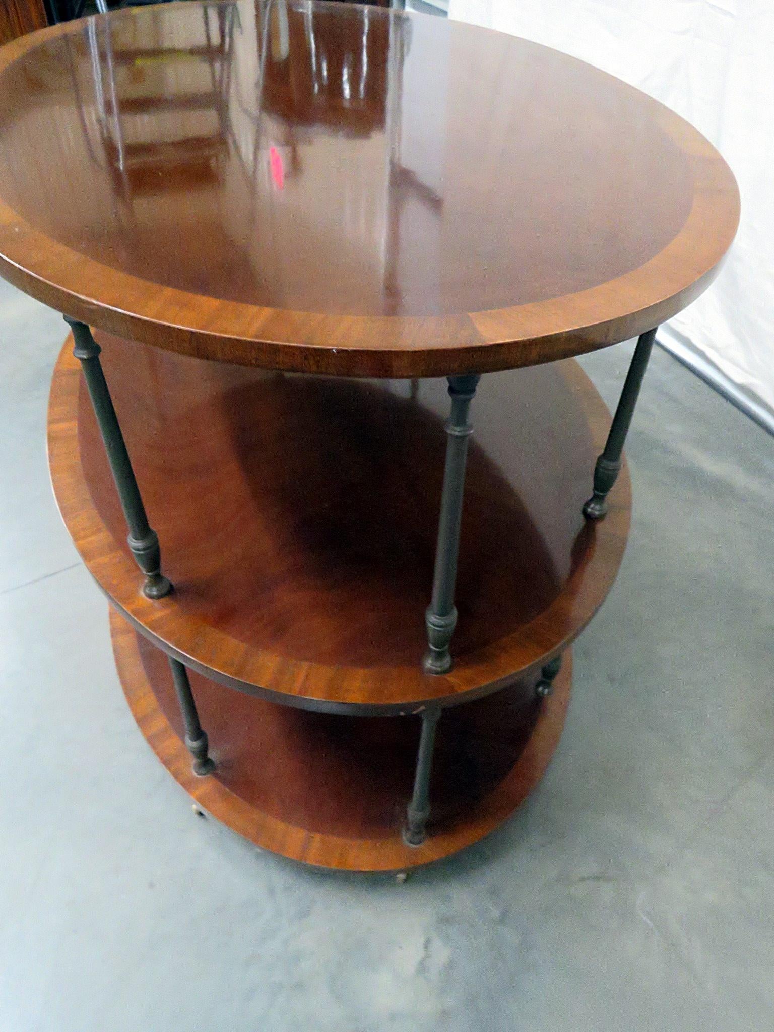 20th Century English Regency Style Satinwood and Mahogany Brass Inlaid Dessert Side Table