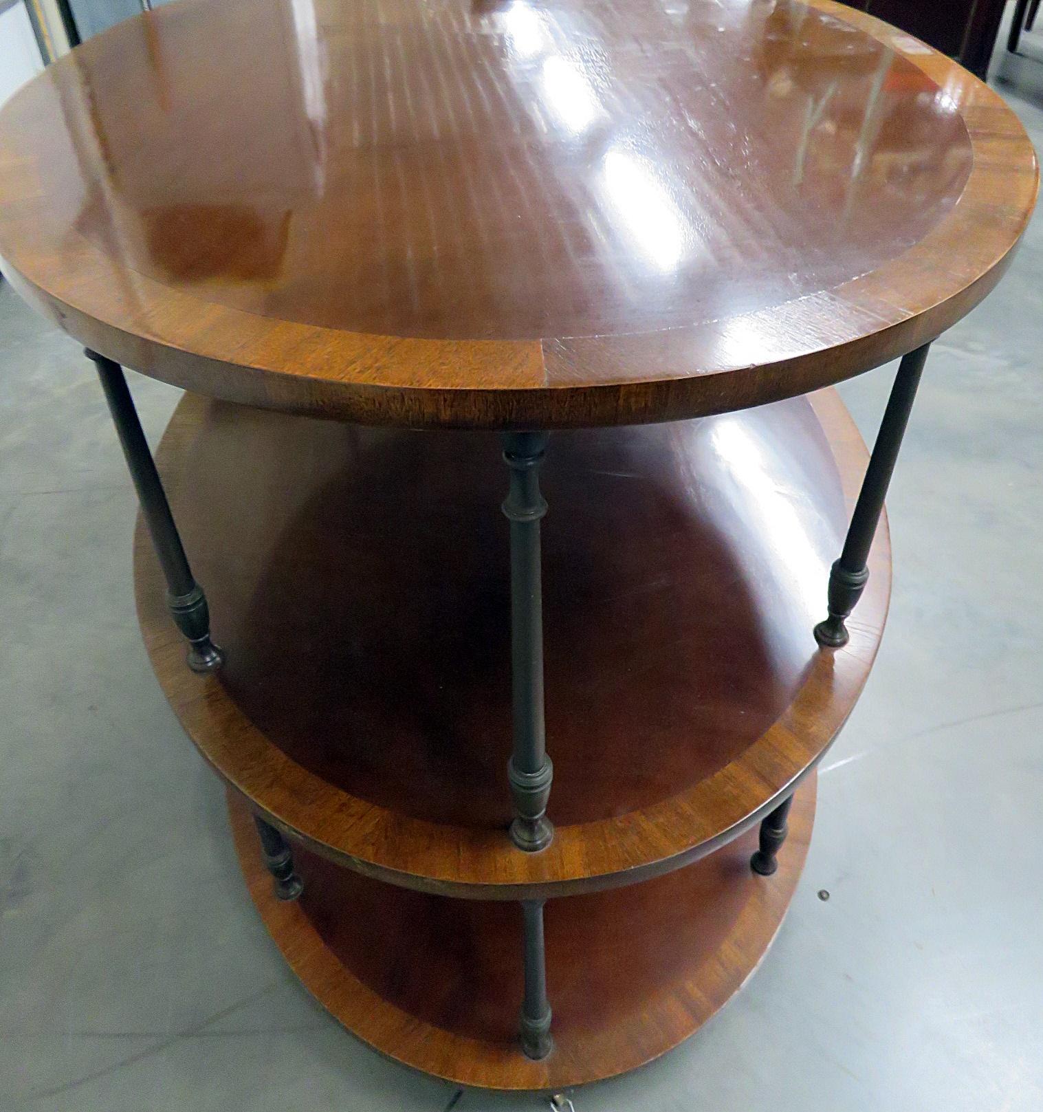 English Regency Style Satinwood and Mahogany Brass Inlaid Dessert Side Table 1