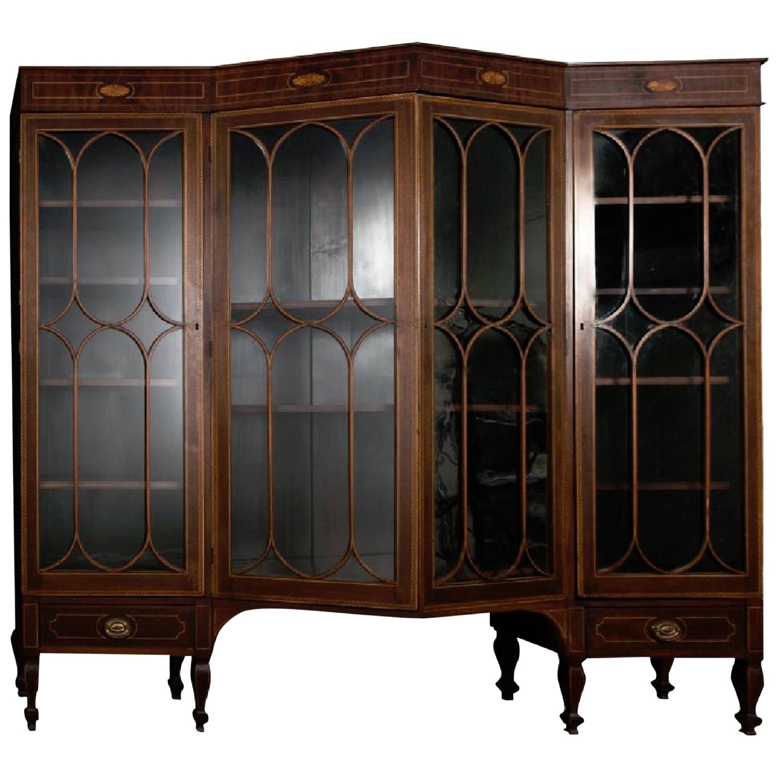 Georgian Style Inlaid Mahogany Architectural Bookcase For Sale