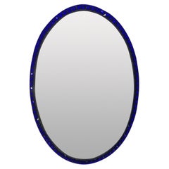 Georgian Style Irish Mirror With A Cobalt Glass Faceted Border