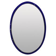 Miroir irlandais de style géorgien avec bordure à facettes en verre cobalt