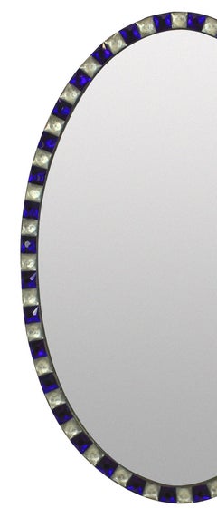 Georgian Style Irish Mirror with Blue Glass & Rock Crystal Faceted Border