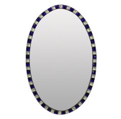 Georgian Style Irish Mirror with Blue Glass & Rock Crystal Faceted Border