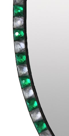 Georgian Style Irish Mirror With Emerald Glass & Rock Crystal Faceted Border