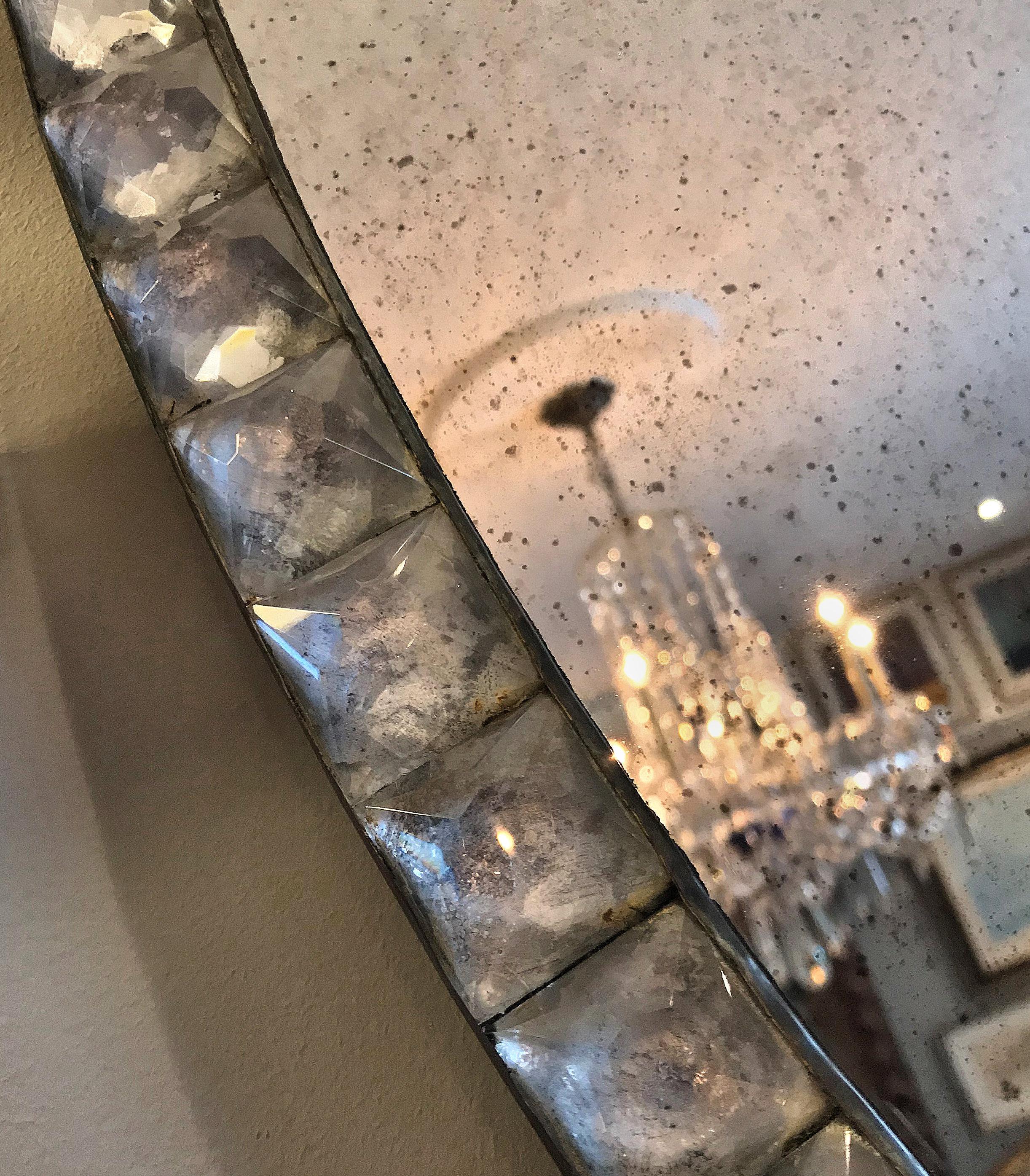 Late 20th Century Georgian Style Irish Mirror with Rock Crystal Faceted Border