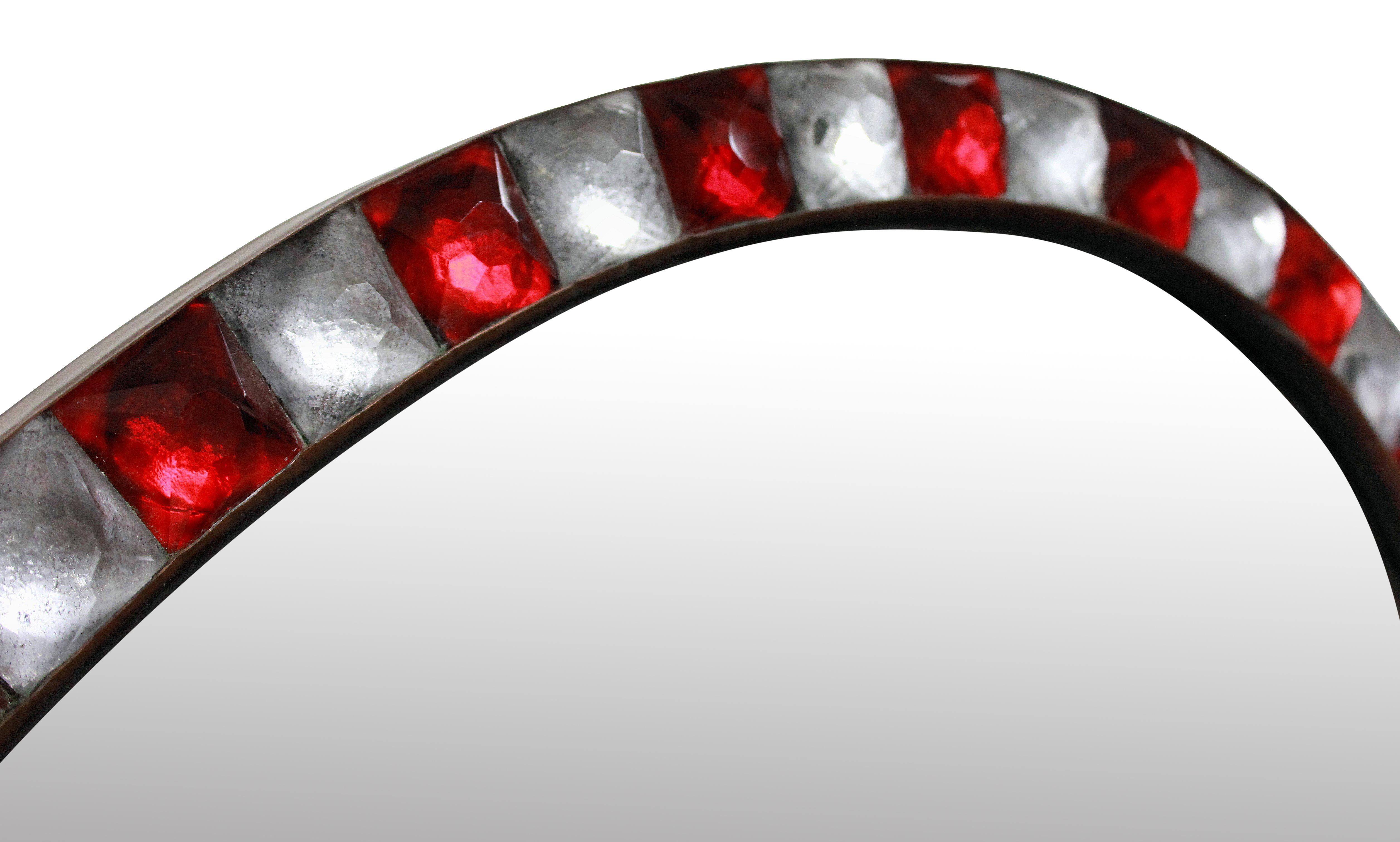 George III Georgian Style Irish Mirror with Ruby Glass and Rock Crystal Faceted Border
