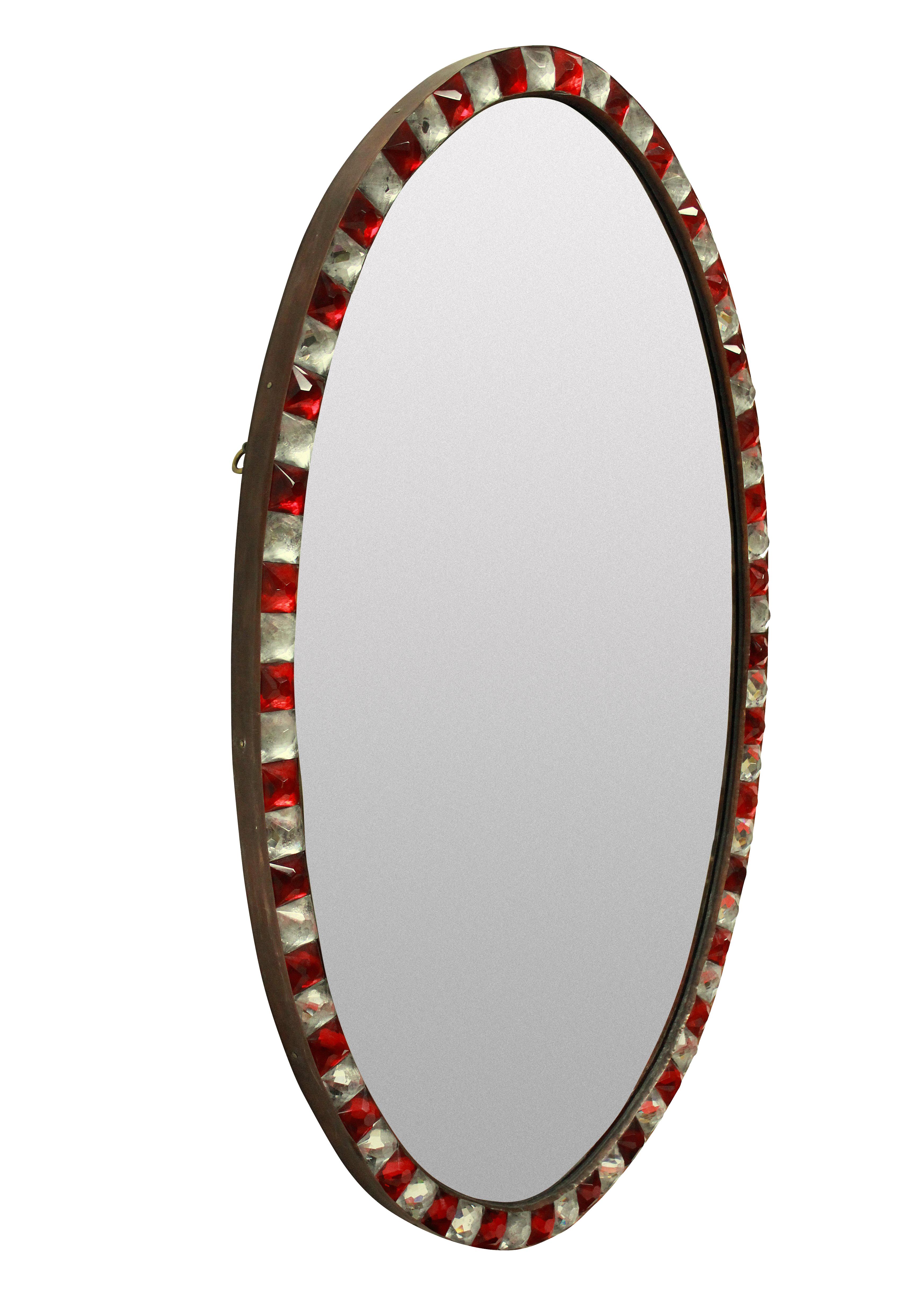 Georgian Style Irish Mirror with Ruby Glass and Rock Crystal Faceted Border In Good Condition In London, GB