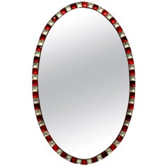Georgian Style Irish Mirror with Ruby Glass and Rock Crystal Faceted Border