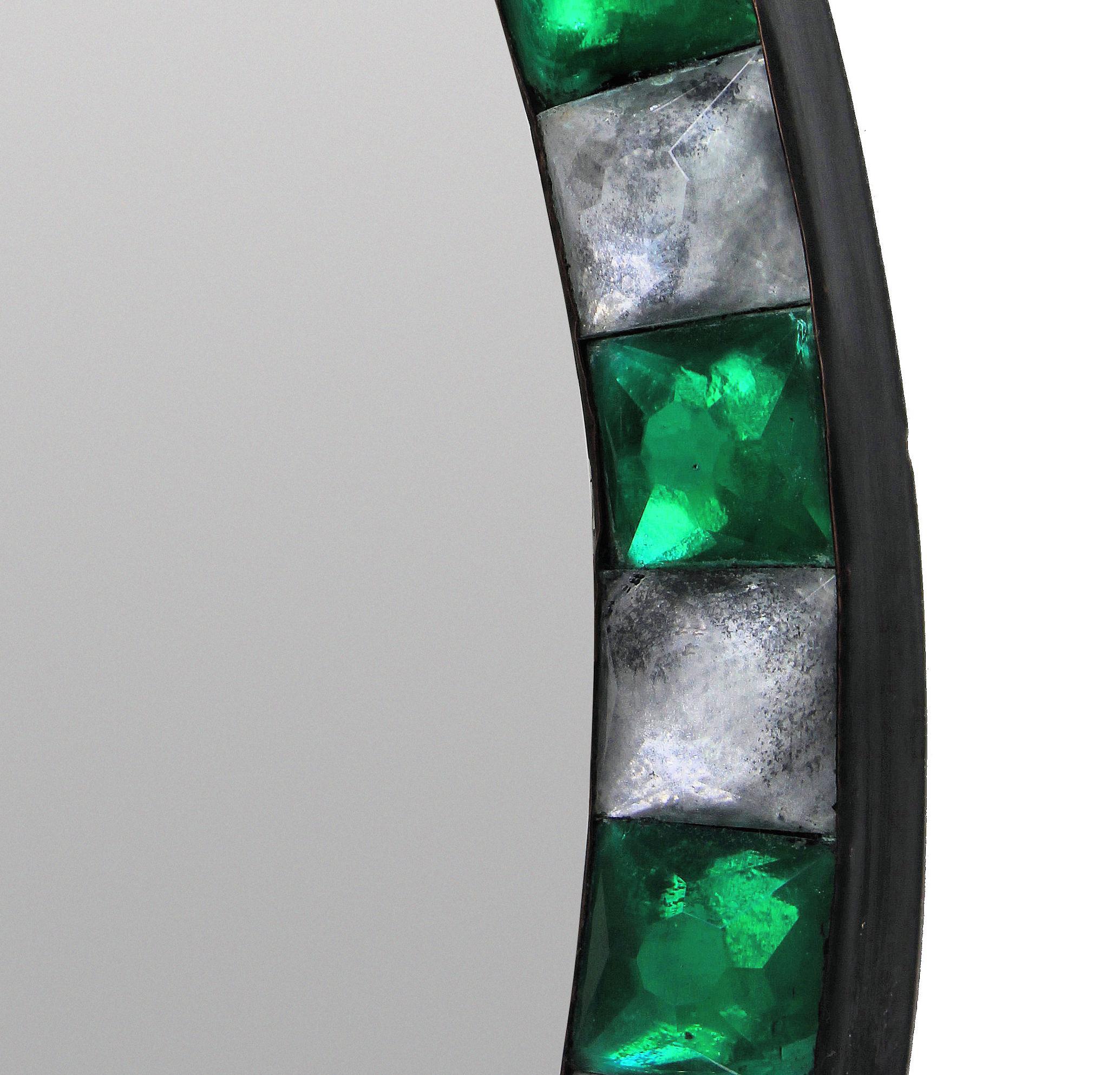 Georgian Style Irish Mirrors with Emerald Glass and Rock Crystal Faceted Border For Sale 1
