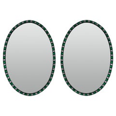 Georgian Style Irish Mirrors with Emerald Glass and Rock Crystal Faceted Border