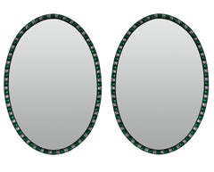 Georgian Style Irish Mirrors with Emerald Glass and Rock Crystal Faceted Border