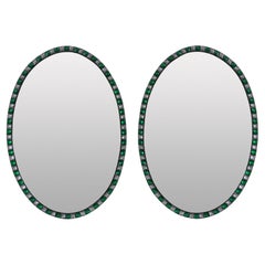 Vintage Georgian Style Irish Mirrors with Emerald Glass and Rock Crystal Faceted Border