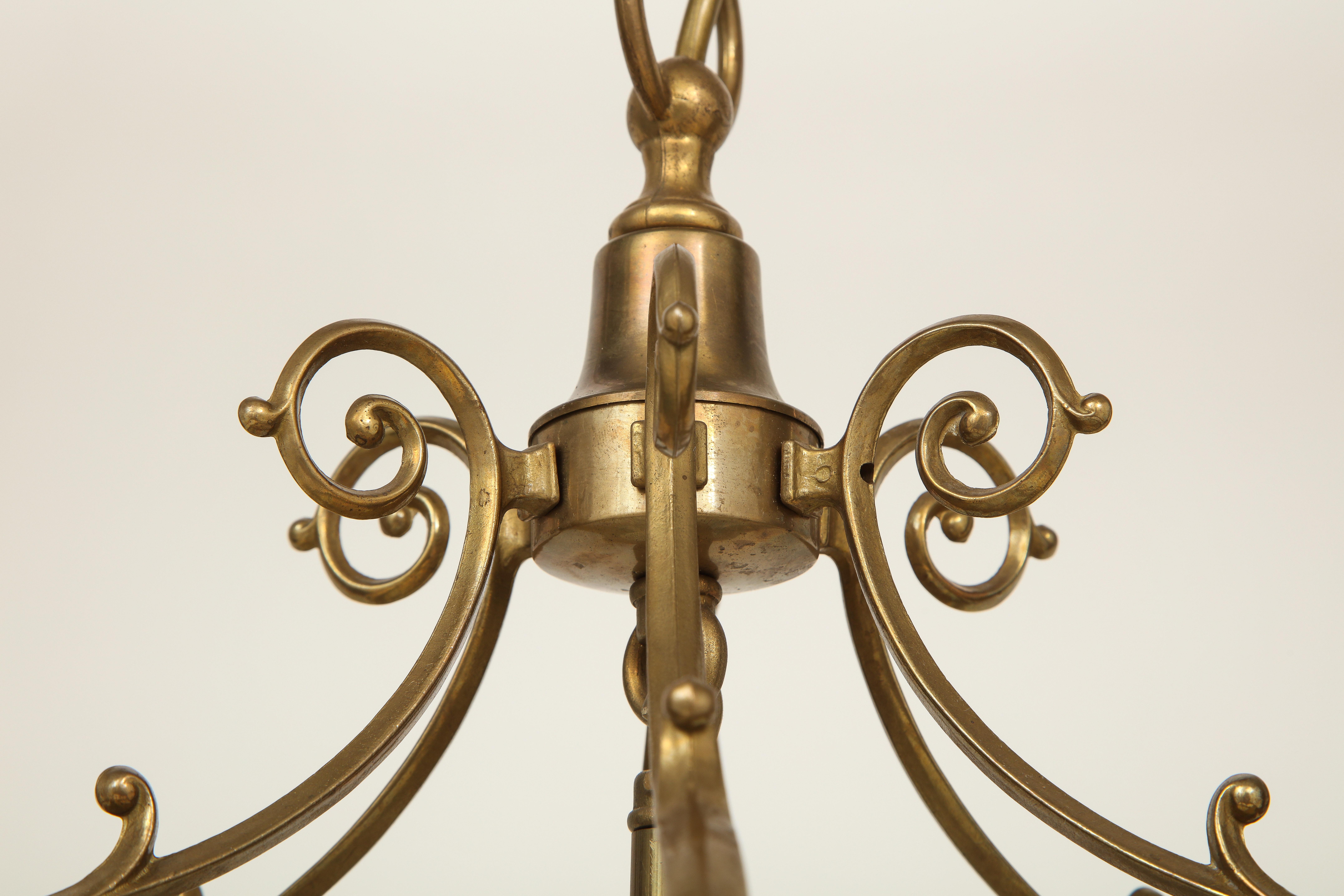 Italian Georgian Style Lacquered Brass Hexagonal Hall Lantern For Sale