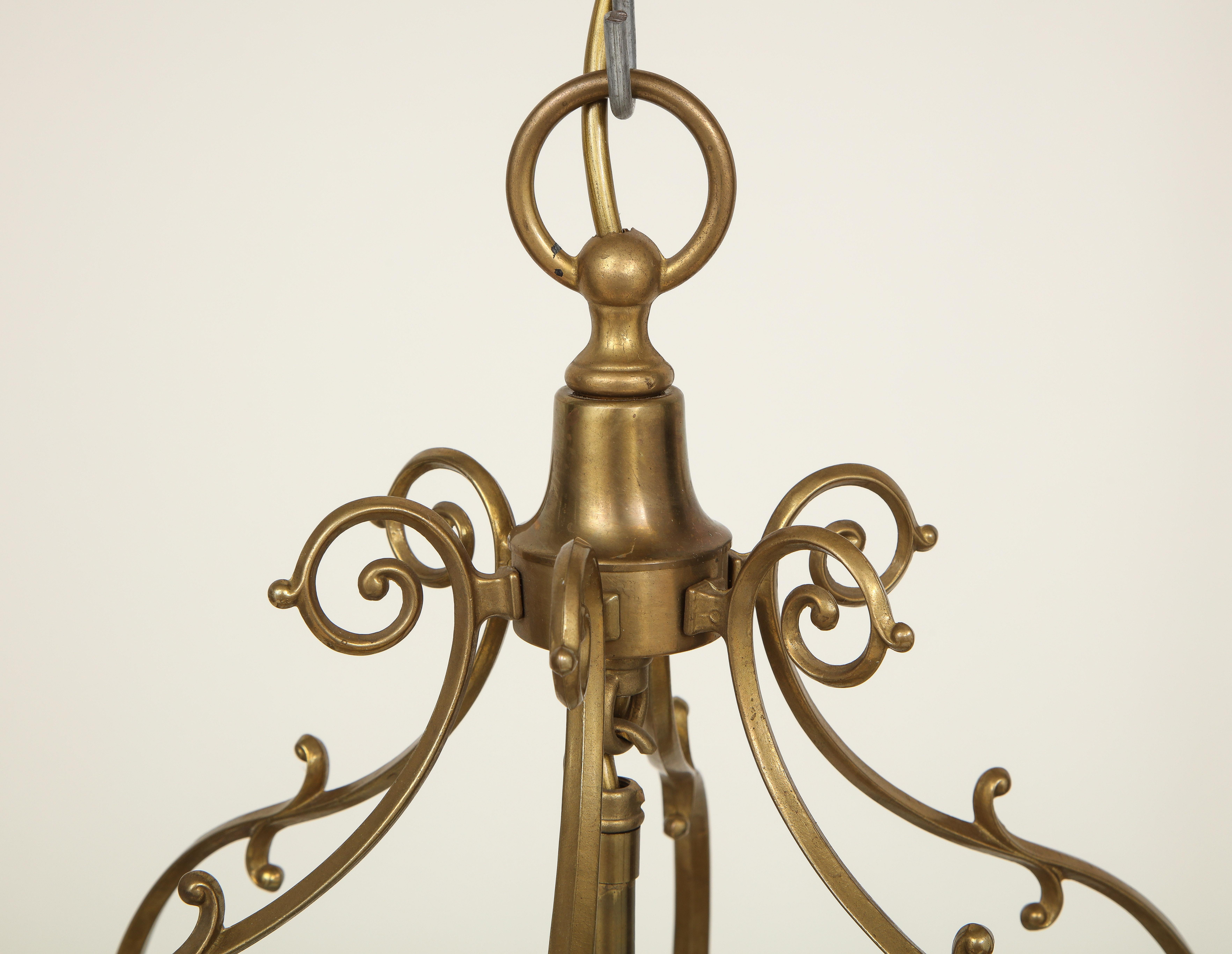 20th Century Georgian Style Lacquered Brass Hexagonal Hall Lantern For Sale