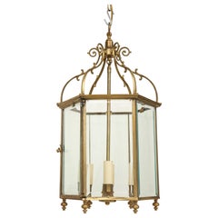 Georgian Style Lacquered Brass Hexagonal Hall Lantern