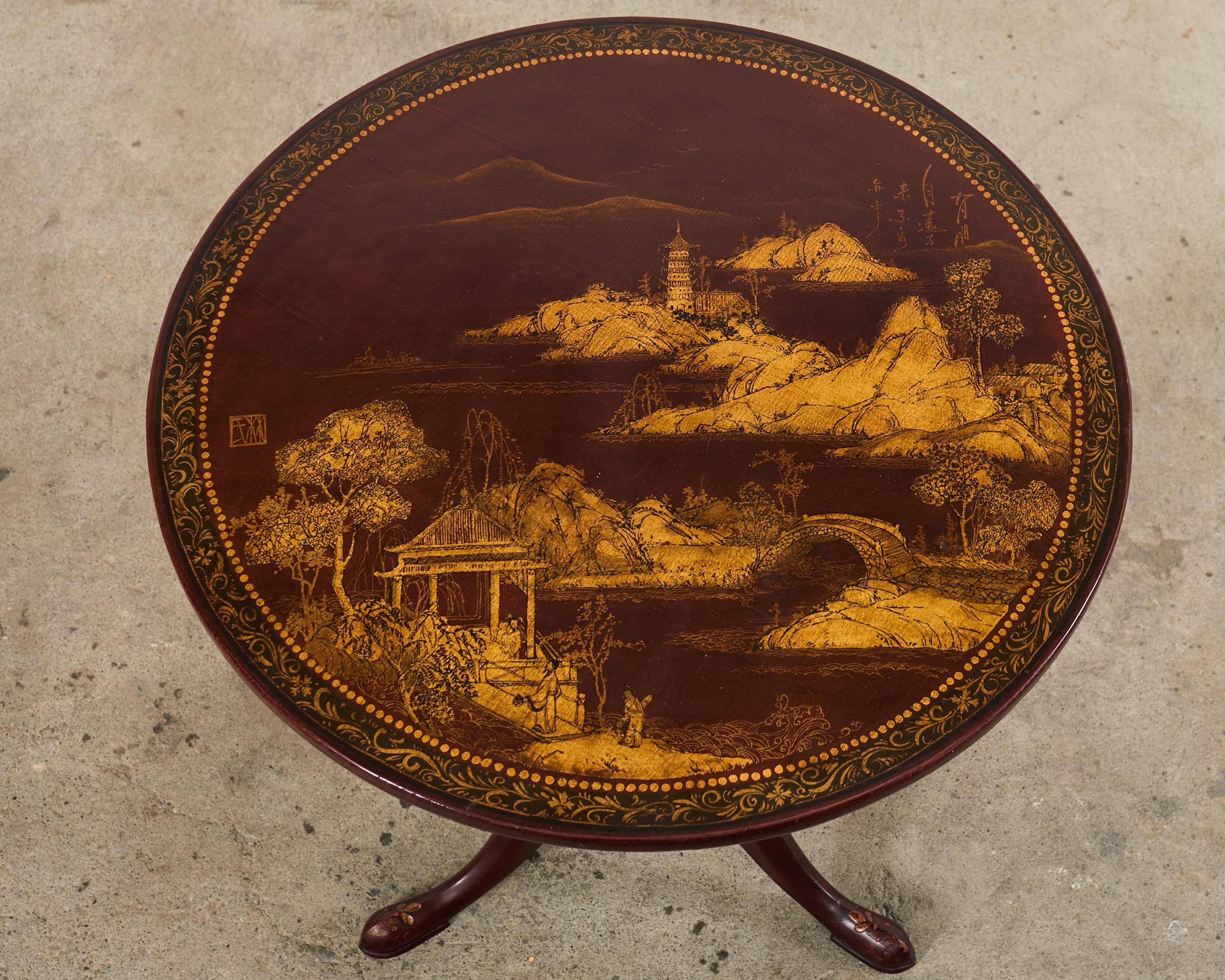Georgianischer Stil Lackierter Japonisme Tilt Top Center Tisch im Zustand „Gut“ im Angebot in Rio Vista, CA