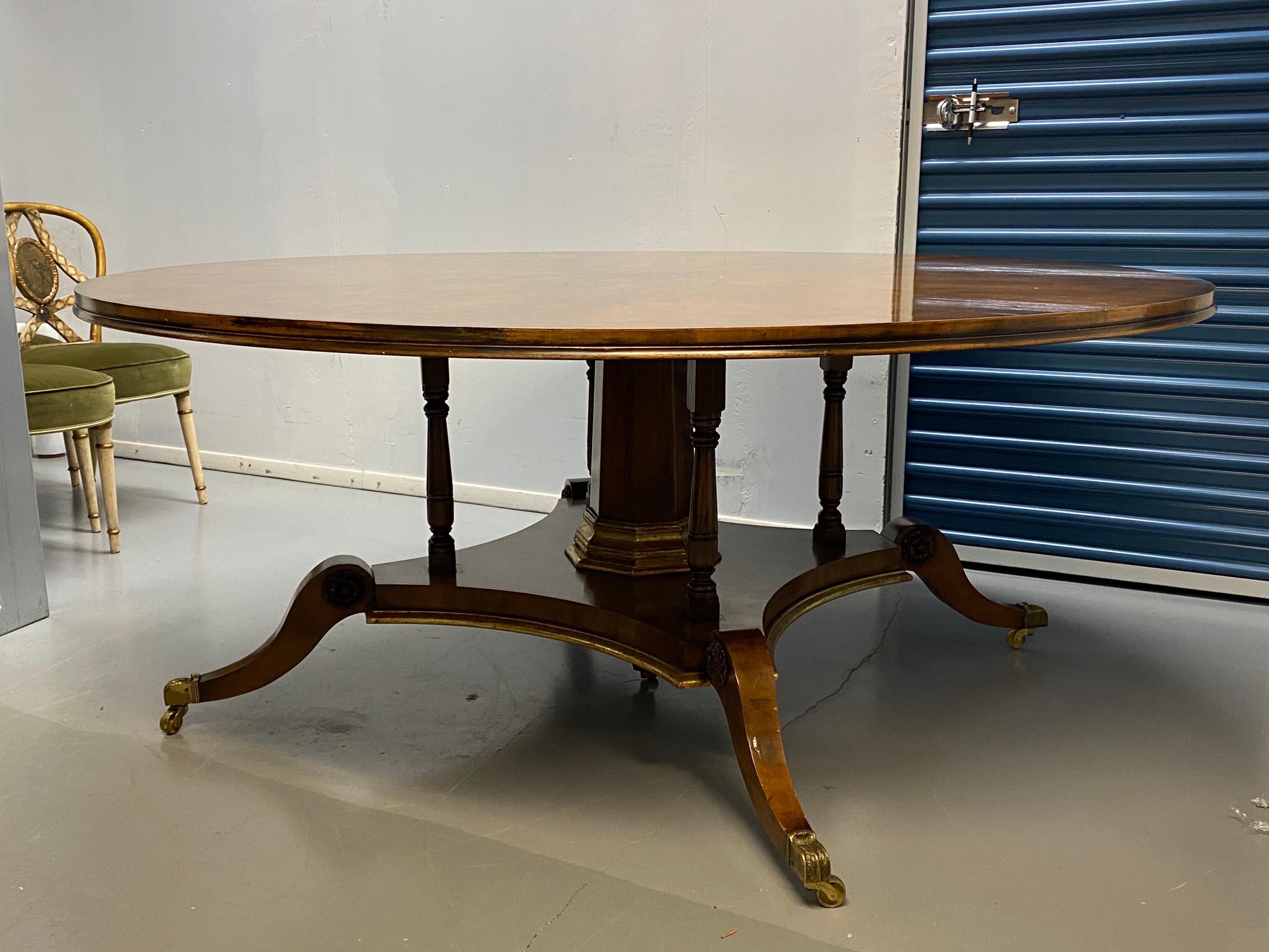 American Georgian Style Large Round Starburst Matched Pedestal Table For Sale