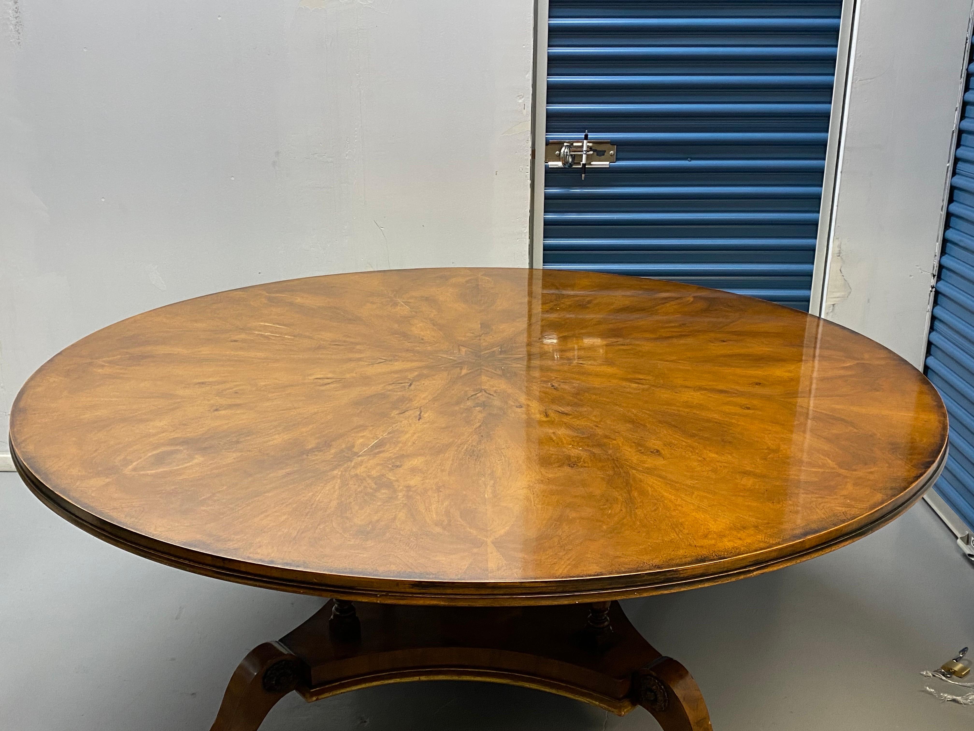 Veneer Georgian Style Large Round Starburst Matched Pedestal Table For Sale