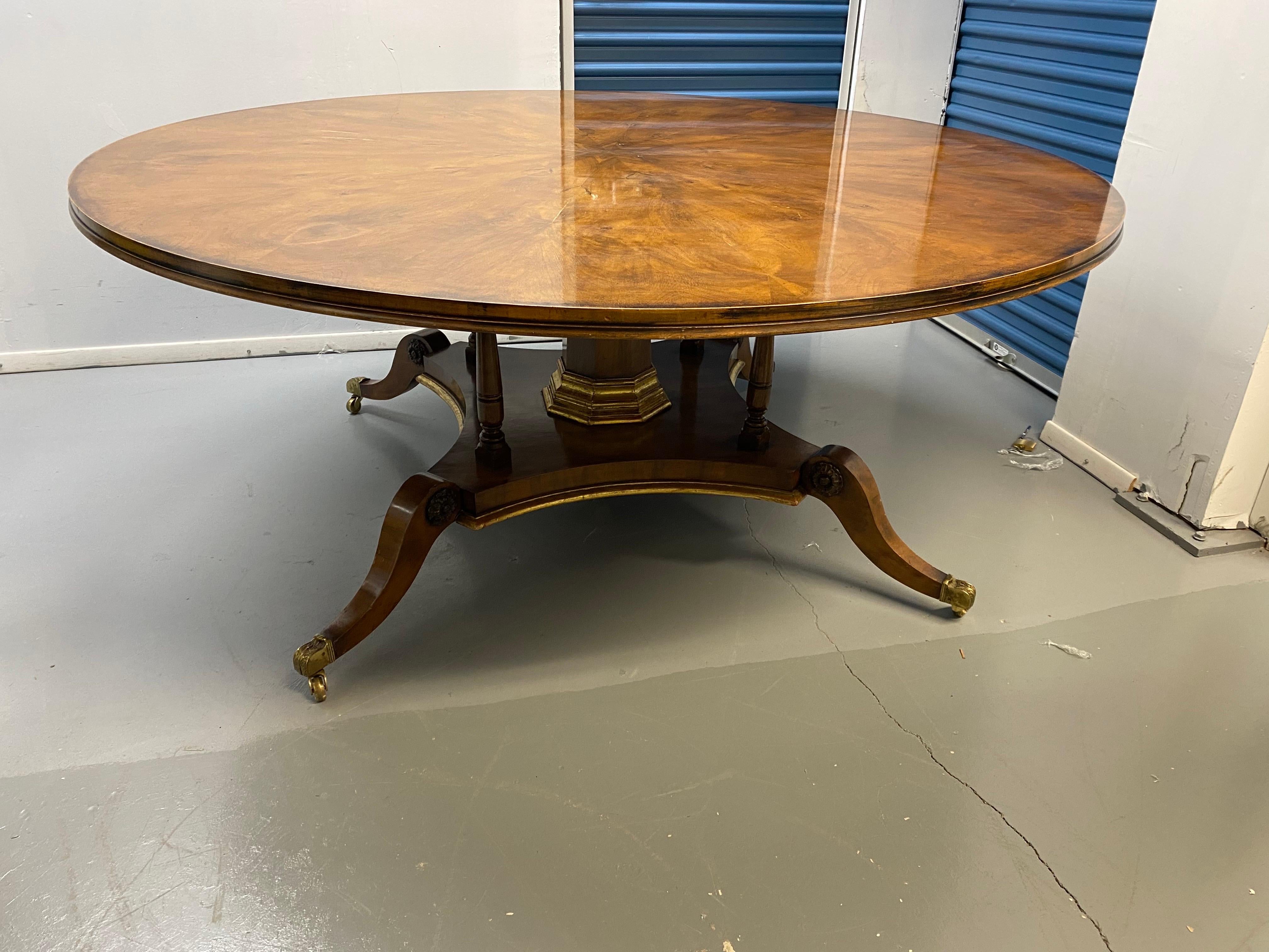 Wood Georgian Style Large Round Starburst Matched Pedestal Table For Sale