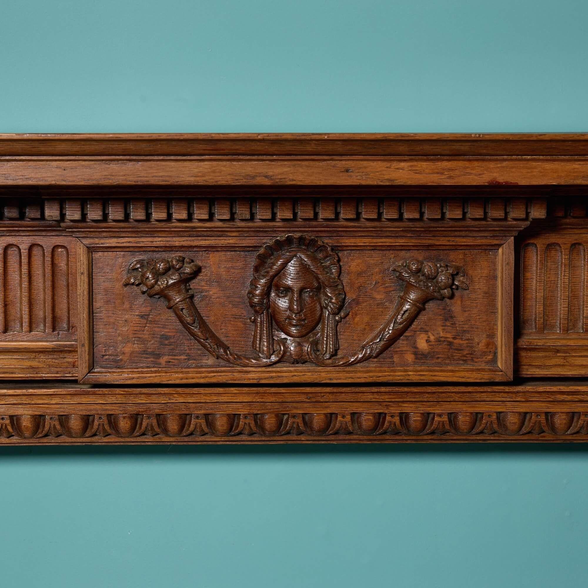 English Georgian Style Late 19th Century Carved Oak Fire Mantel For Sale