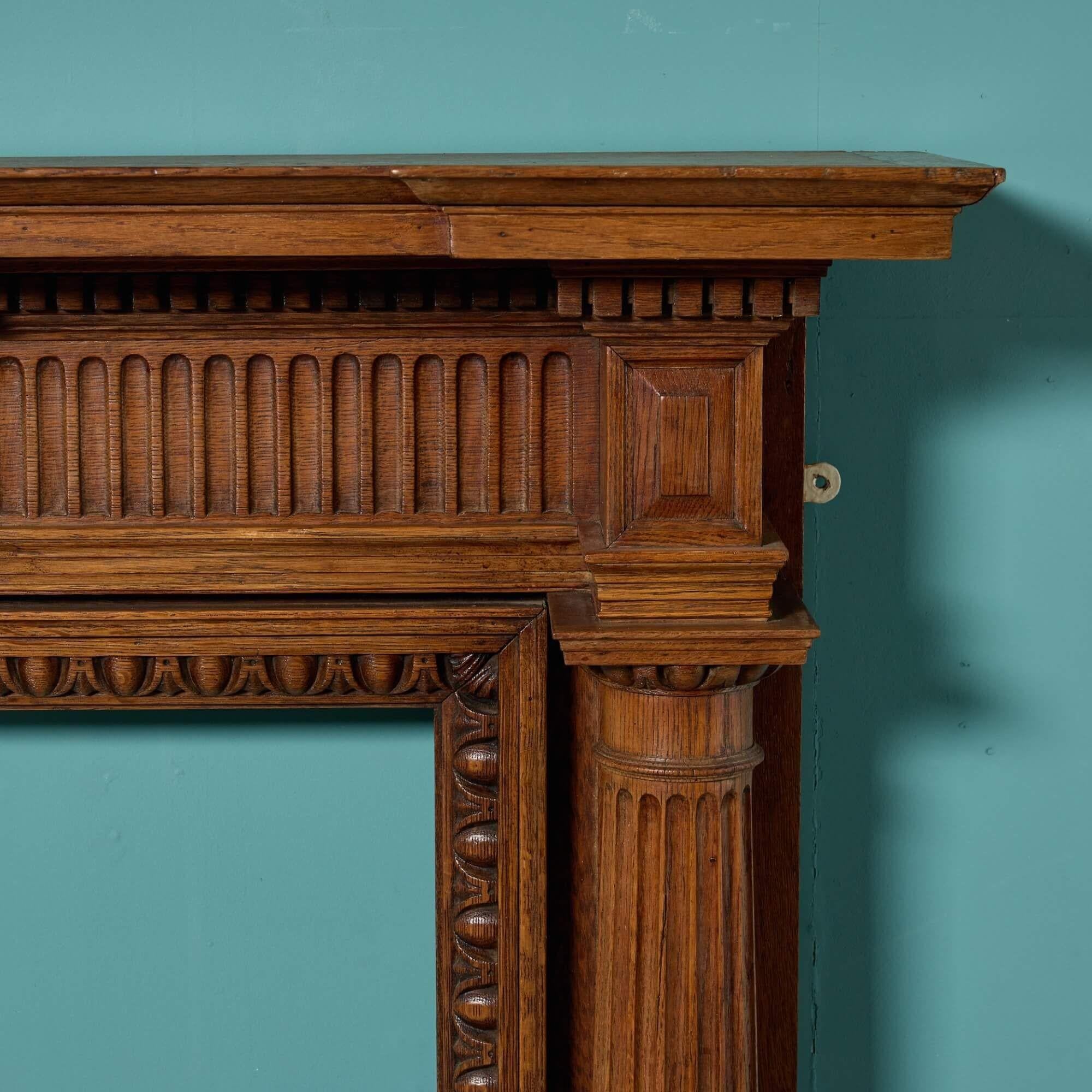 Hand-Carved Georgian Style Late 19th Century Carved Oak Fire Mantel For Sale