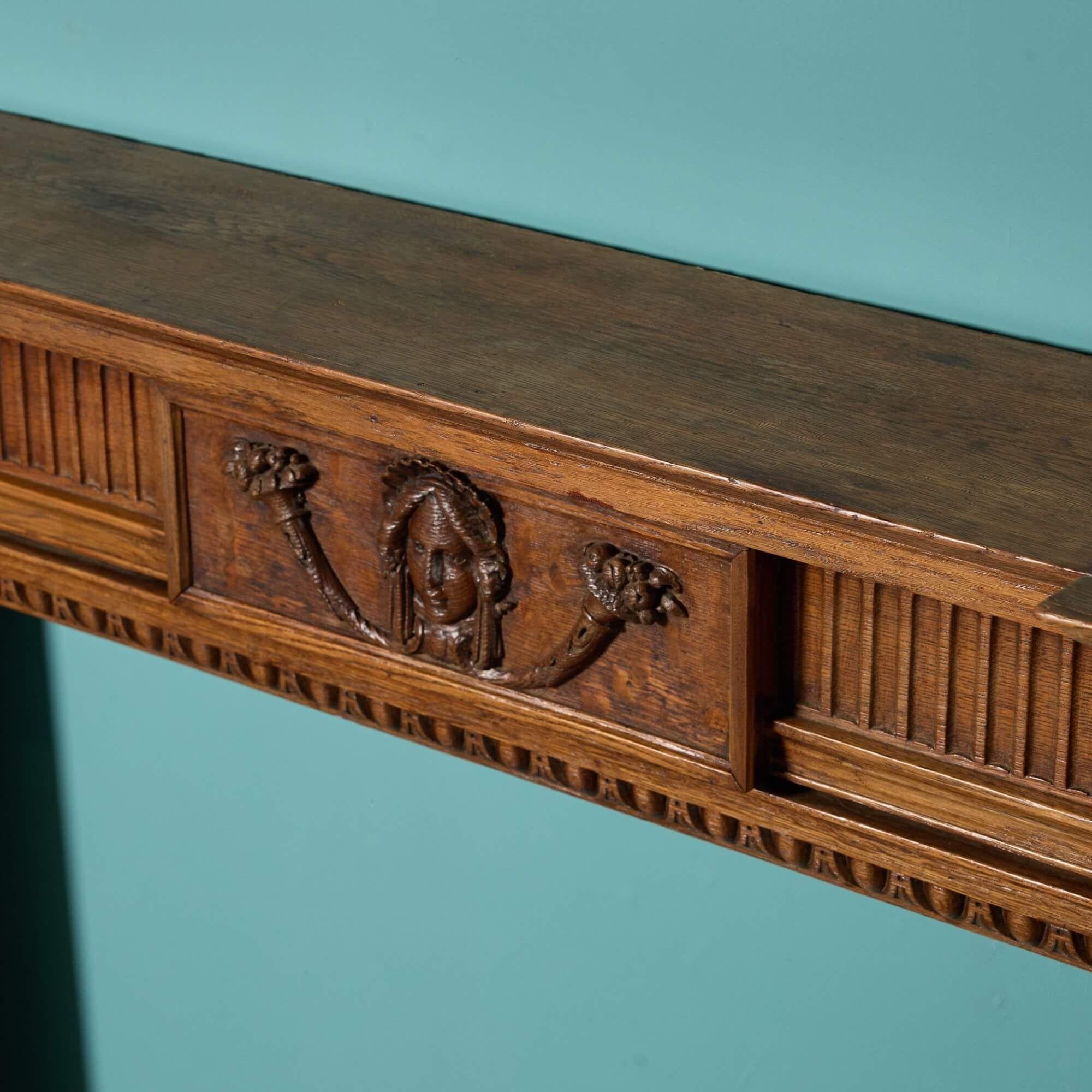 Georgian Style Late 19th Century Carved Oak Fire Mantel In Fair Condition For Sale In Wormelow, Herefordshire