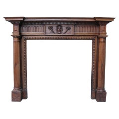 Used Georgian Style Late 19th Century Carved Oak Fire Mantel