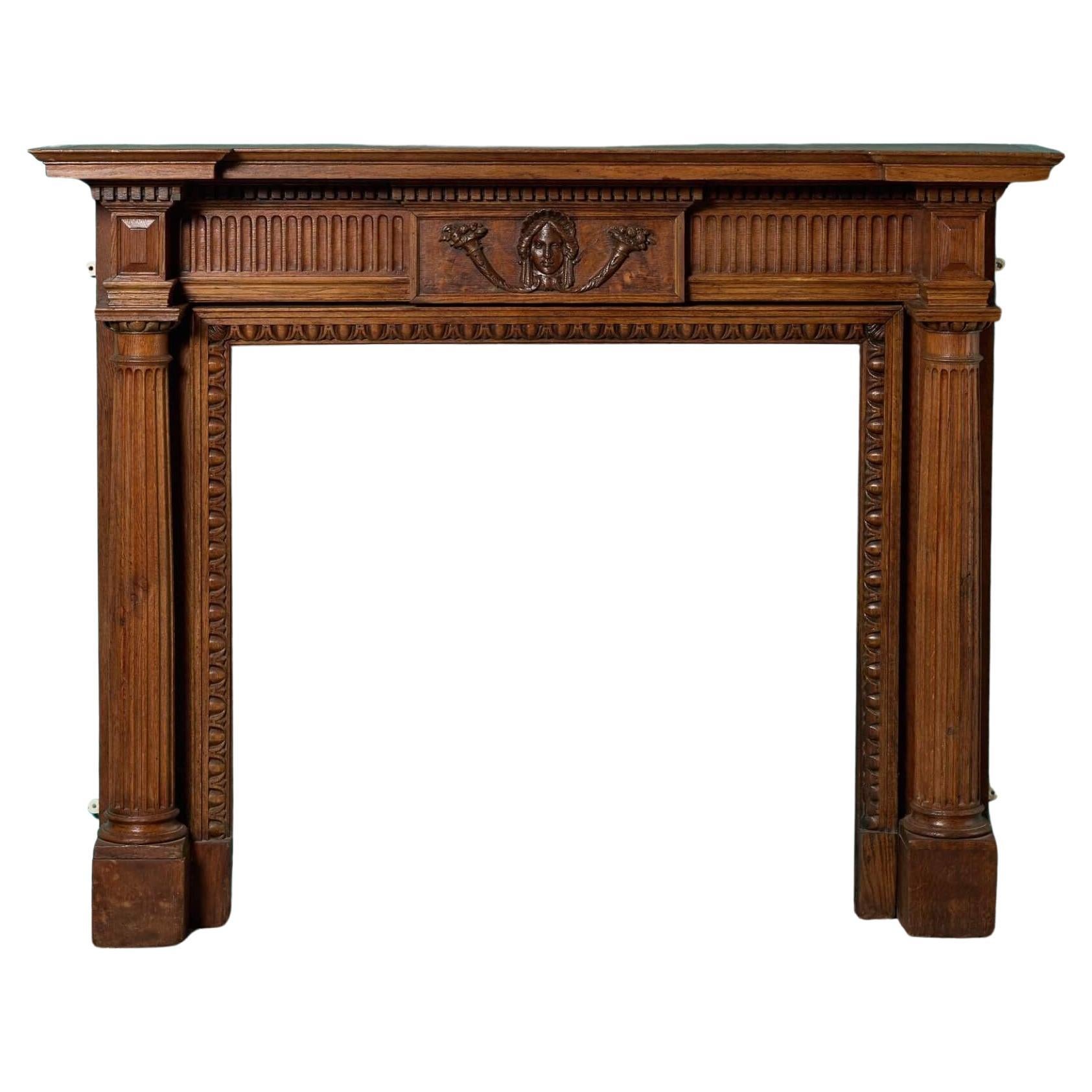 Georgian Style Late 19th Century Carved Oak Fire Mantel For Sale