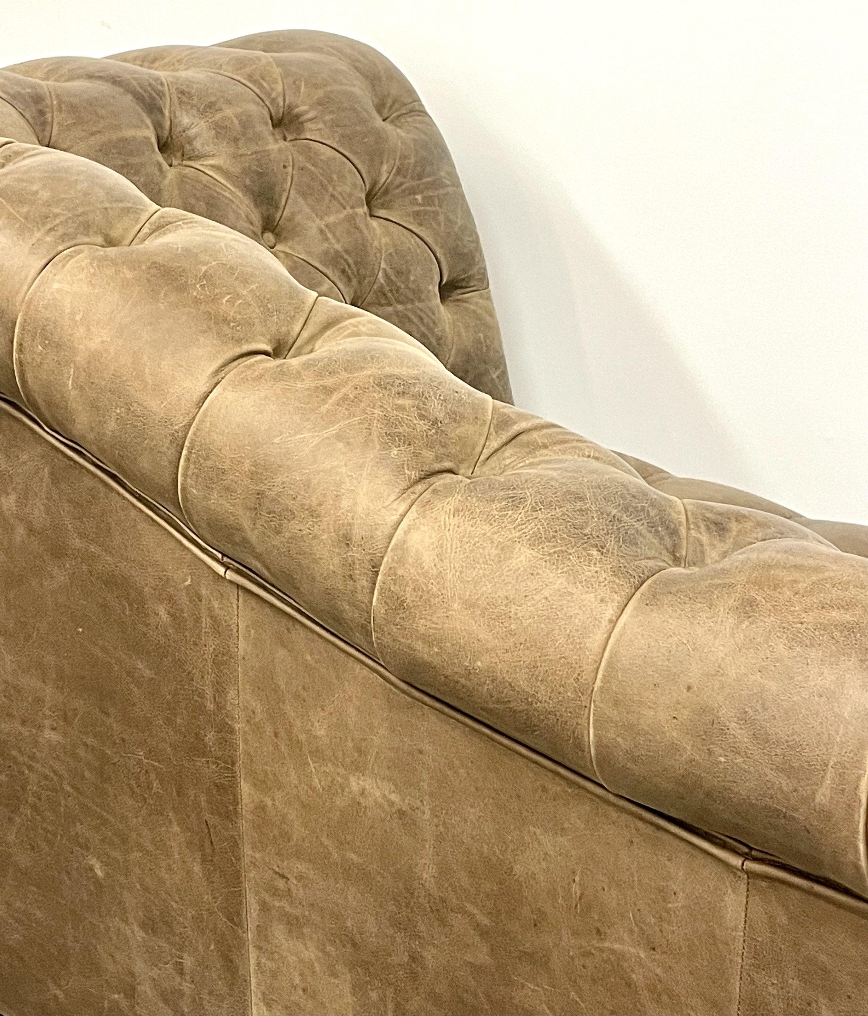 Vintage Georgian Style Distressed Leather Chesterfield Sofa, Rolled Arms, Tufted 6