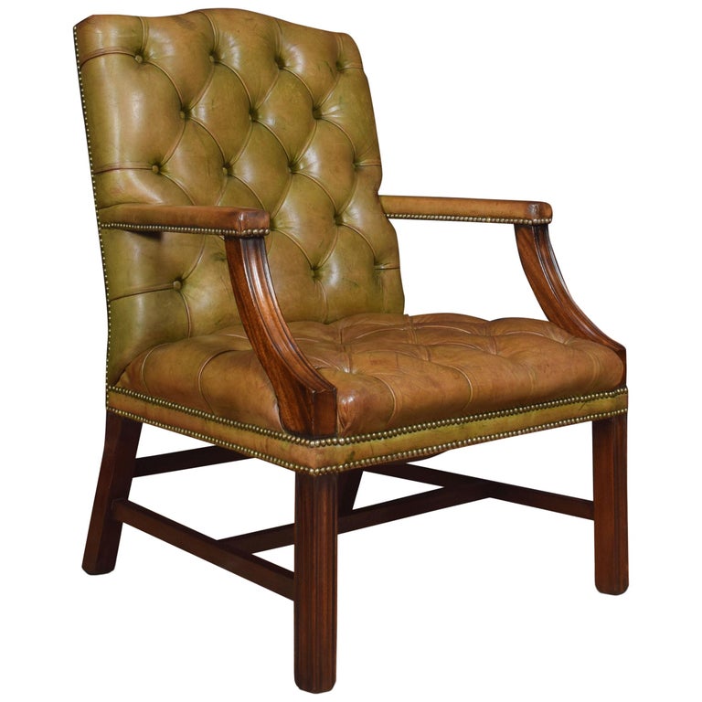 Georgian Style Leather Gainsborough, Leather Library Chair