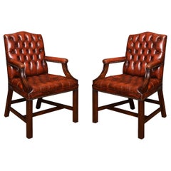 Georgian Style Leather Gainsborough Library Chairs