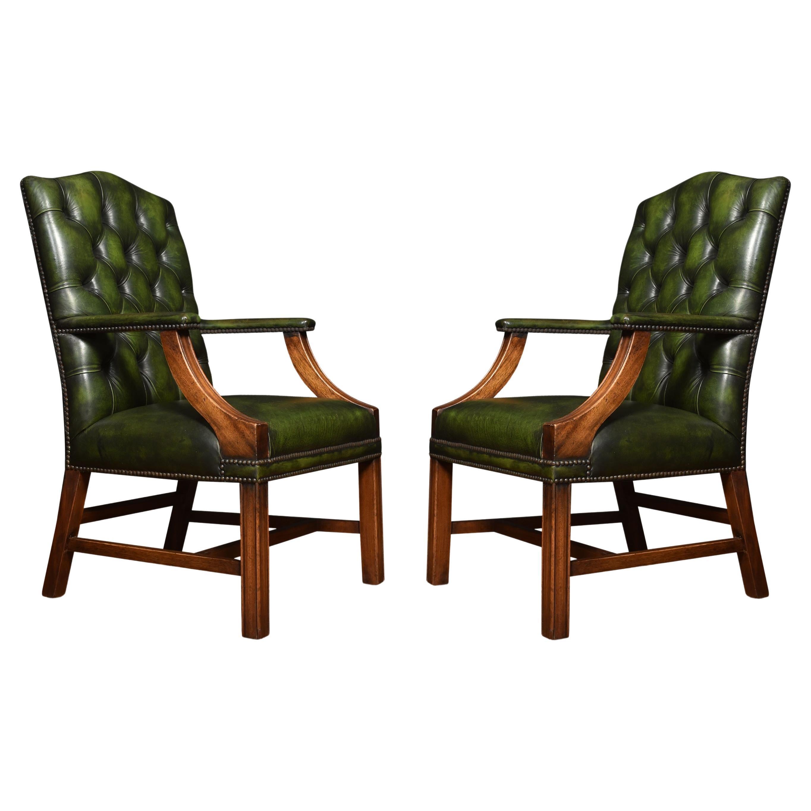 Georgian Style Leather Gainsborough Library Chairs For Sale