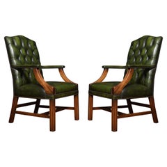 Georgian Style Leather Gainsborough Library Chairs