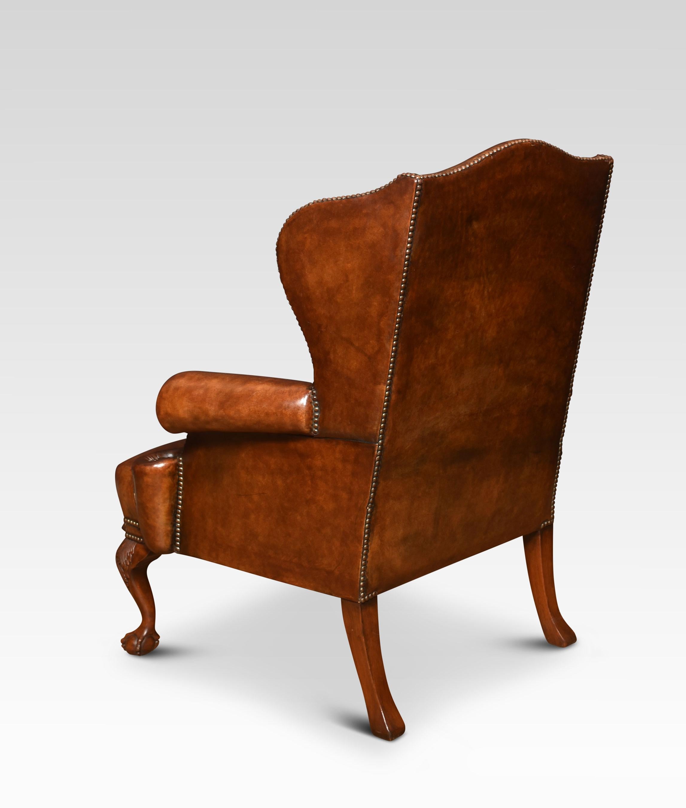 Walnut Georgian Style Leather Wingback Armchair