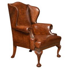 Antique Georgian Style Leather Wingback Armchair