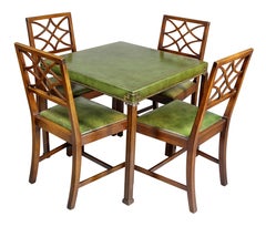Georgian Style Mahogany and Green Leather Card Table and Four Chairs
