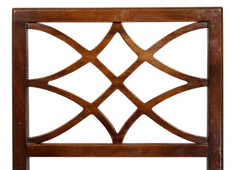 Style Mahogany and Green Leather Card Table and Four Chairs at