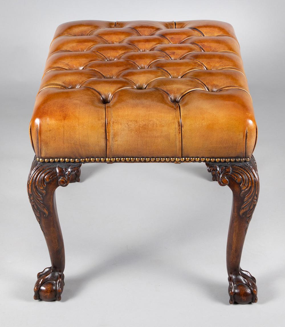 Georgian Style Mahogany and Leather Stool, circa 1900 In Good Condition For Sale In Sheffield, MA