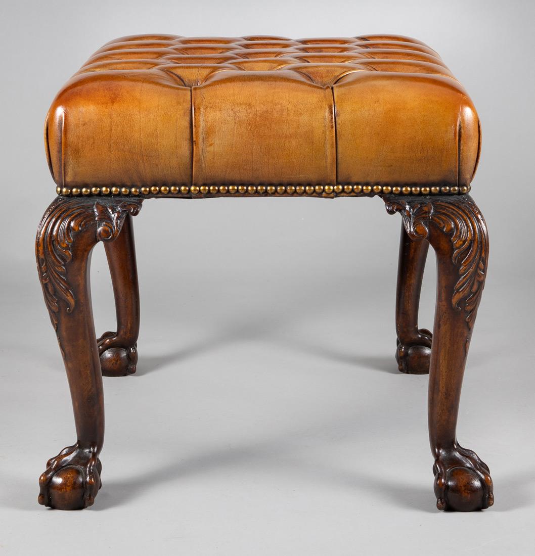 20th Century Georgian Style Mahogany and Leather Stool, circa 1900 For Sale