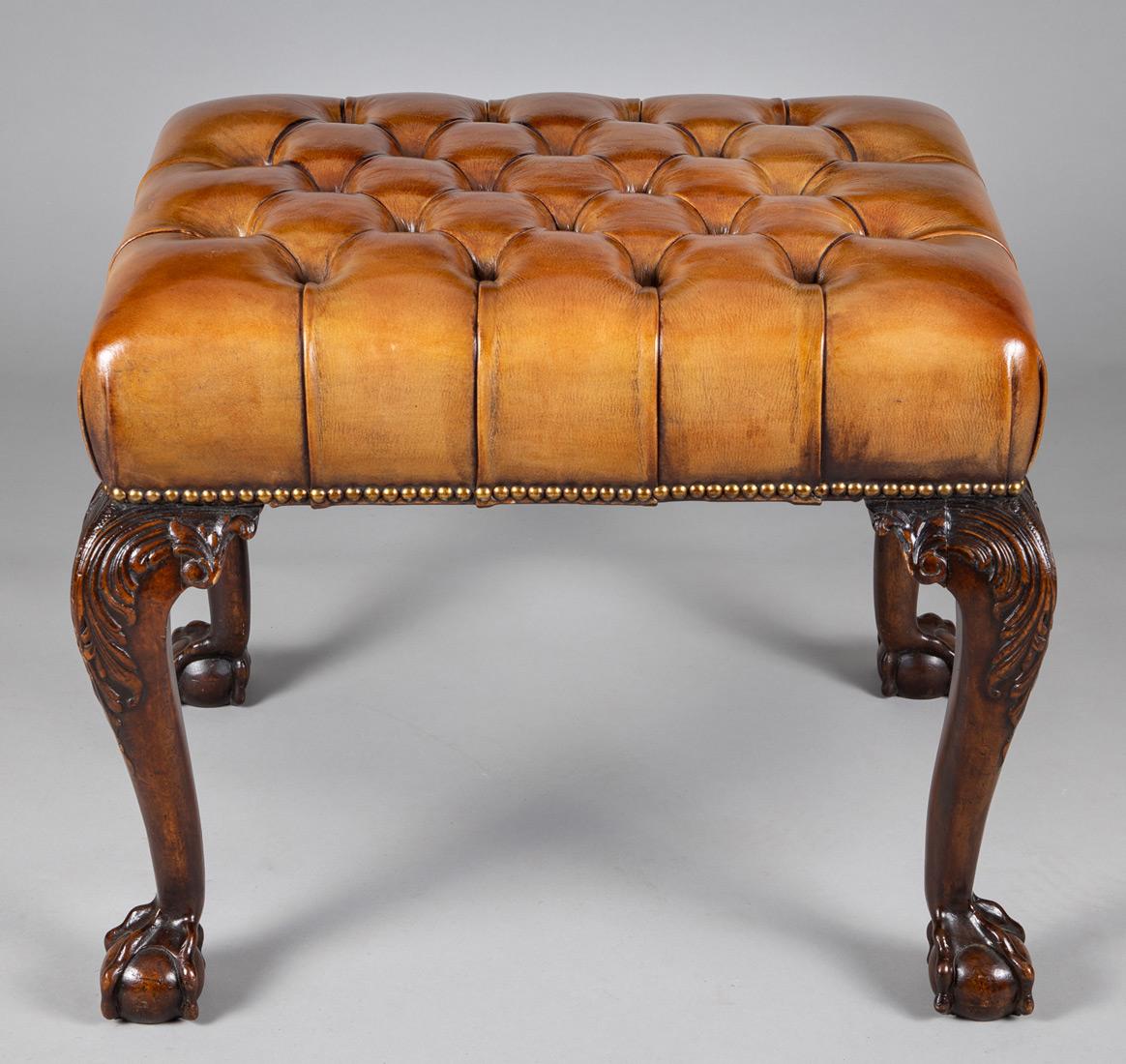 Georgian Style Mahogany and Leather Stool, circa 1900 For Sale 1